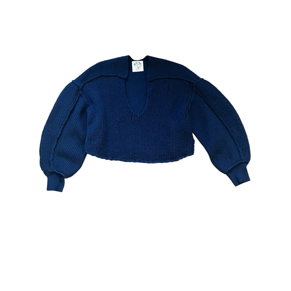We the Free Sea Bright Sweater Pullover Cropped Balloon Sleeves Chunky Small